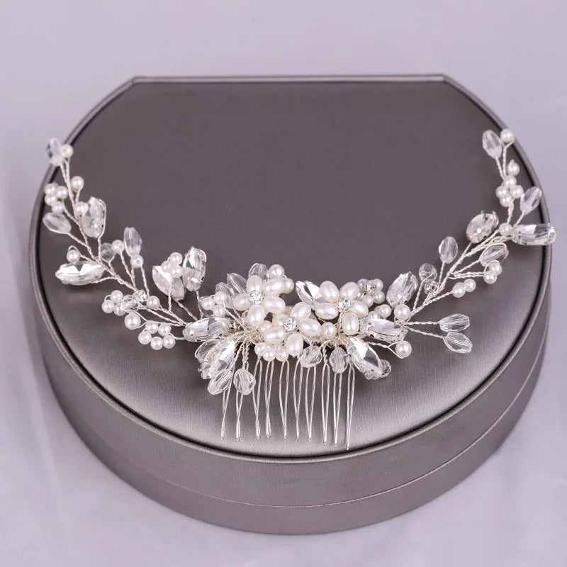Bridal Hair Comb Pearl Tiaras for Women Wedding Hair Accessories Fashion Flower Hairpin Girl Lady Hairband Marriage Hair Jewelry