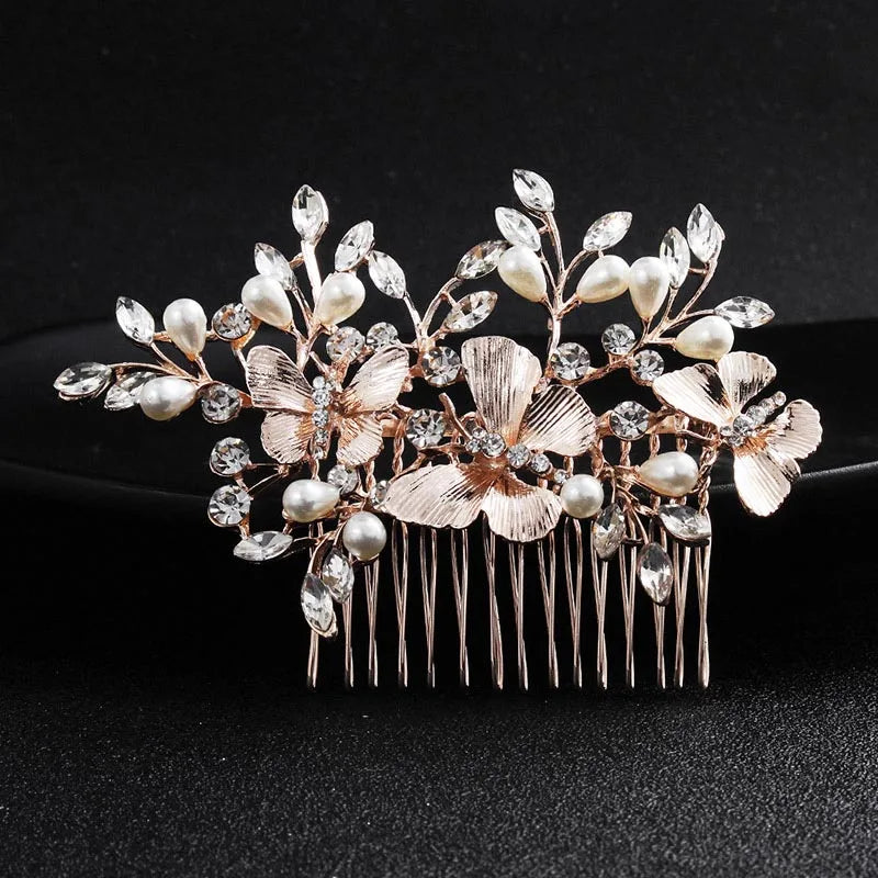 Bridal Hair Comb Pearl Tiaras for Women Wedding Hair Accessories Fashion Flower Hairpin Girl Lady Hairband Marriage Hair Jewelry