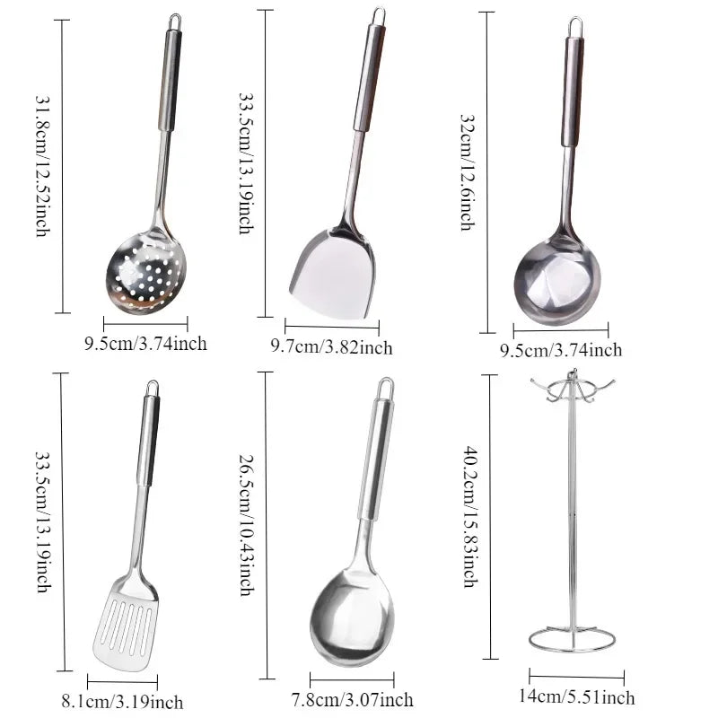 6PCS Kitchen Stainless Steel Spatula Set for Non-Stick Cookware, Turner, Ladle, Slotted Turner, Skimmer, Cooking Utensil Set