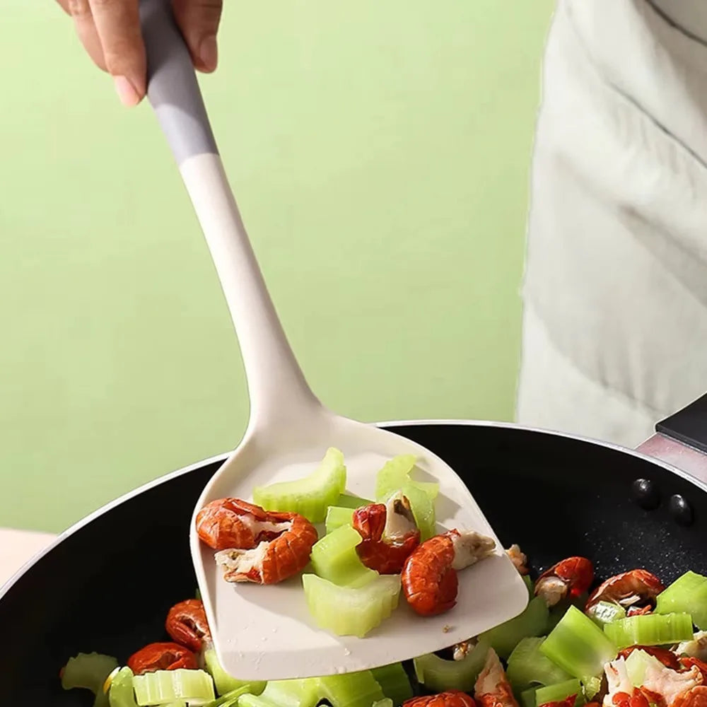 Dual Color Spatula Set Silicone Long Handle Kitchen Utensil Set Soup Spoon Heat-resistant Cooking Tool