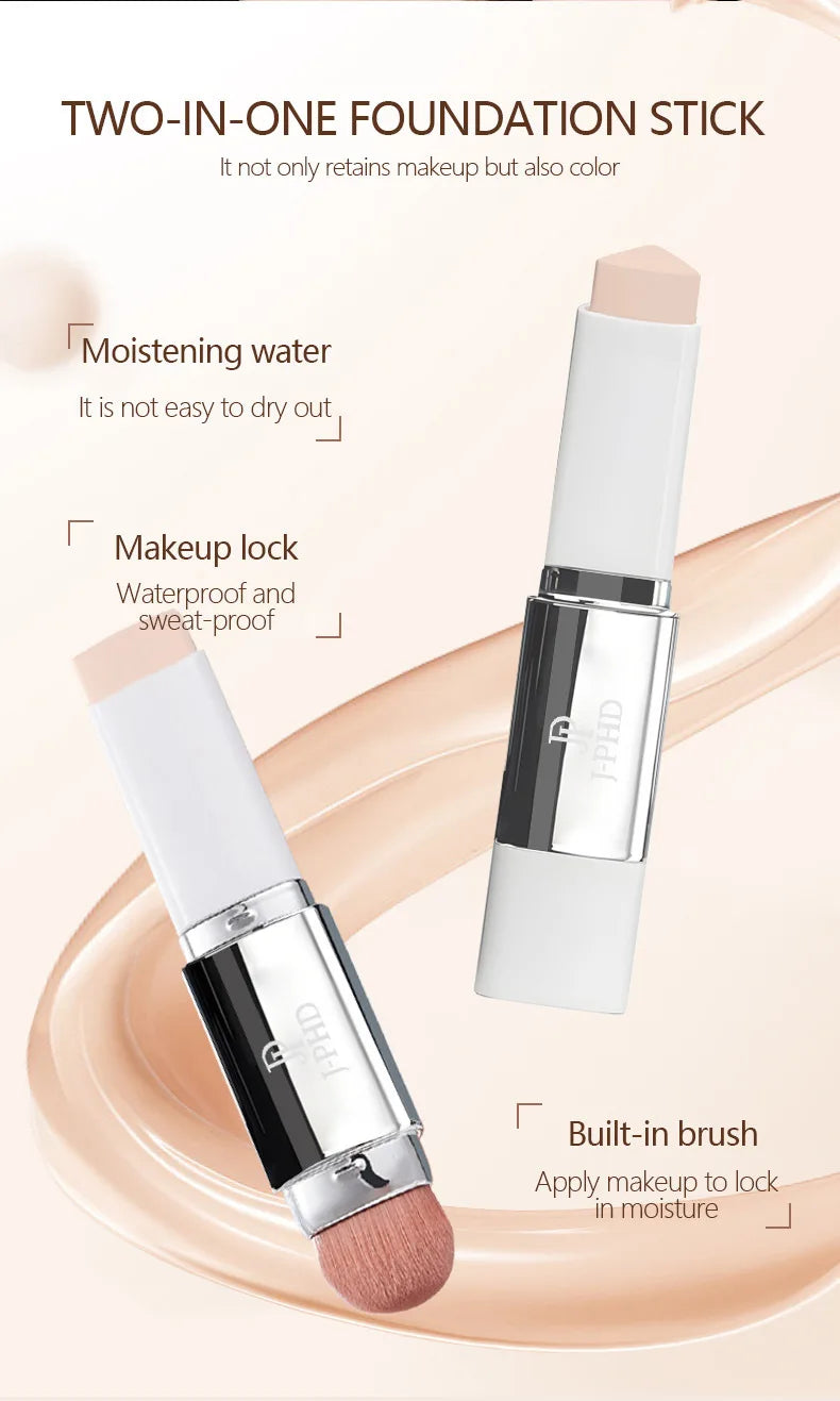 Two-in-one Brush Head Foundation Stick, Lightweight and Smooth, Long-lasting Coverage, Creating A Perfect Makeup Effect