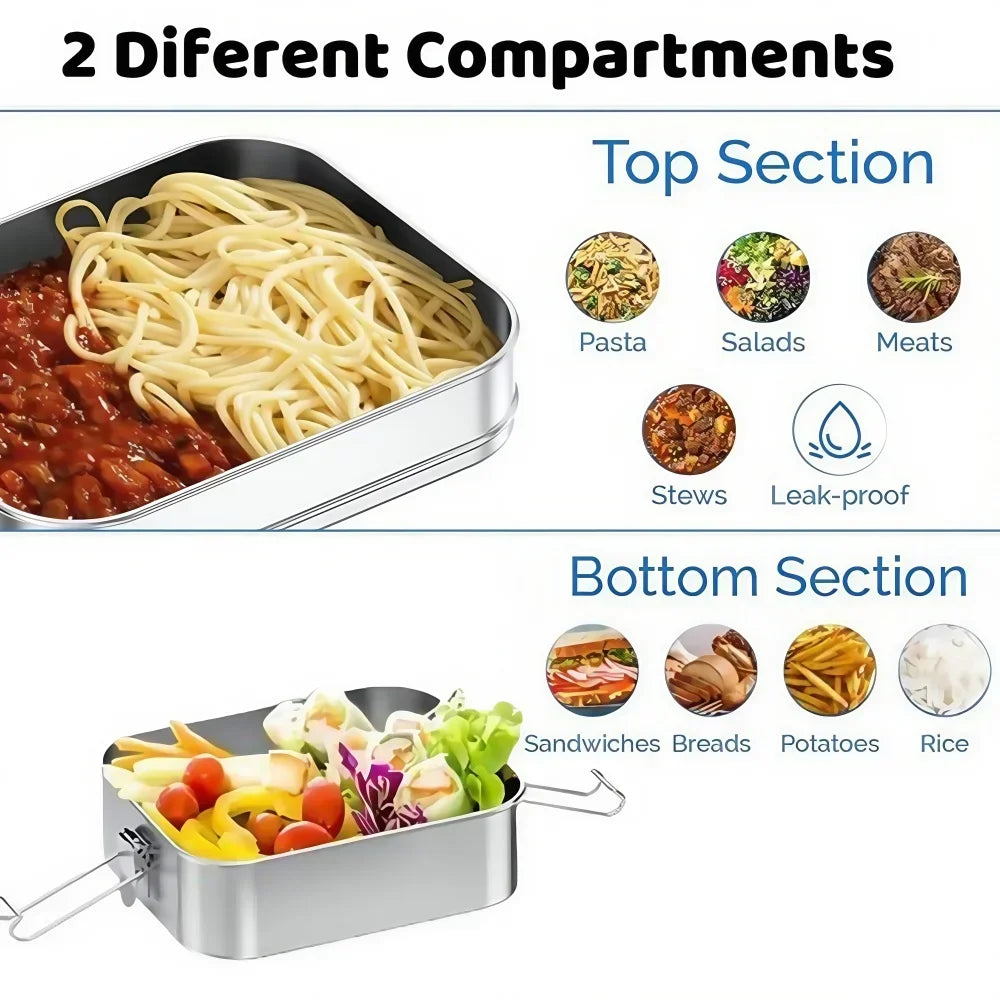 304 Stainless Steel Lunch Box Airtight Leakproof Bento Box 1/2 Layer Meal Prep Food Storage Containers with Locking for Adults