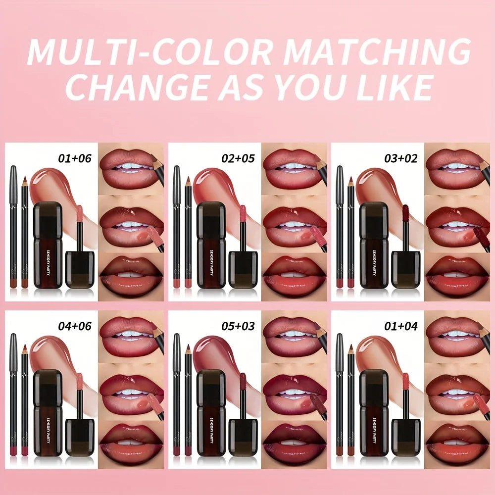 Gradient Lips Set, Lip Liner + Glass Lip Gloss, Mirror Shine Finish, Smooth Blend, Nude Shades, Long-Lasting