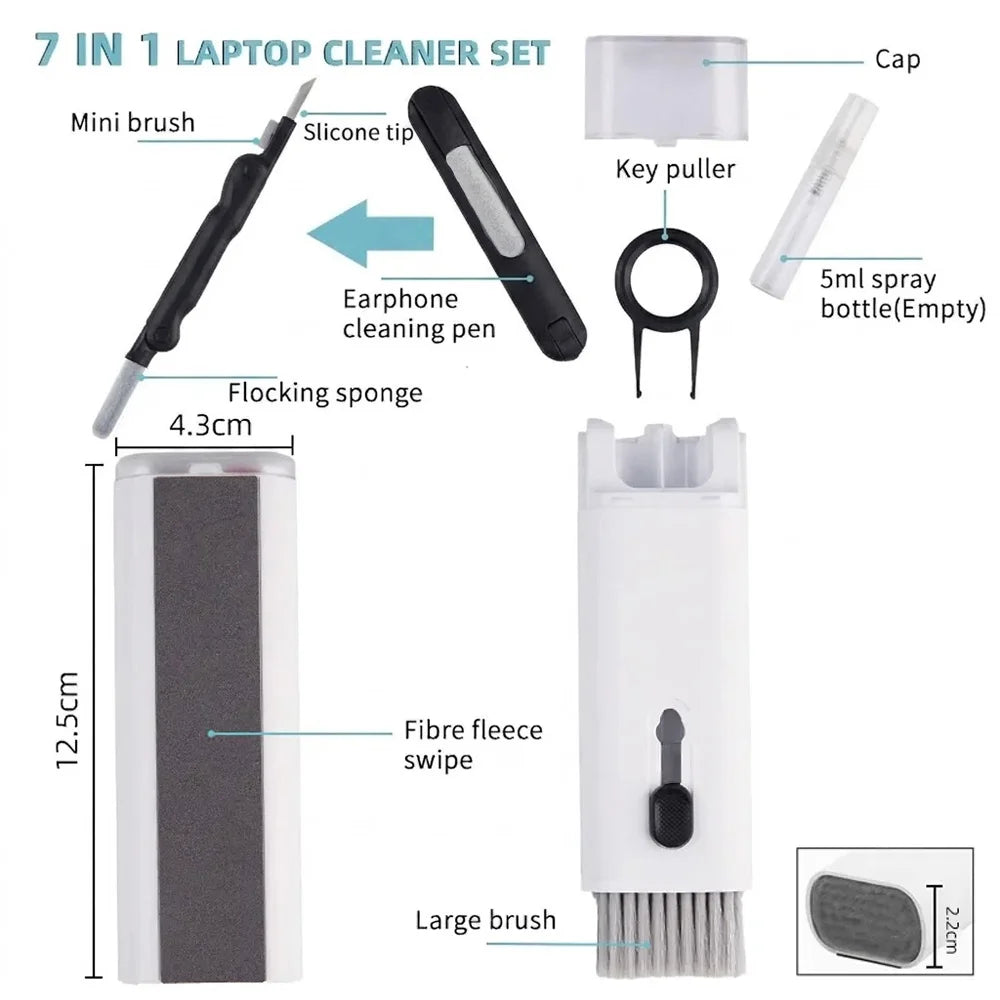 7-in-1 Keyboard Cleaning Kit Laptops Cleaner with Keycap Puller Multifunctional Screen Brush Set for Phone Airpods Earphone
