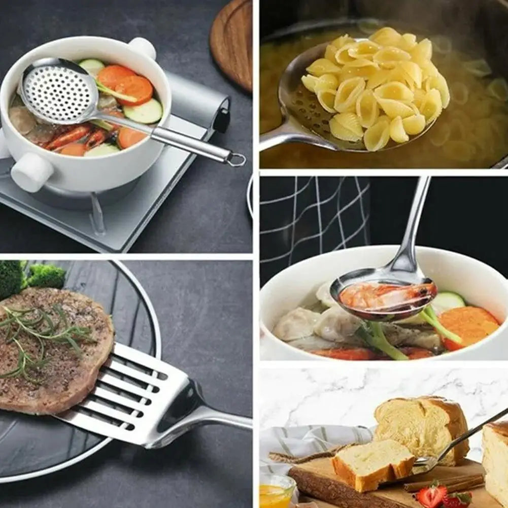 5PCS/SET 304 Stainless Steel Practical Spatula Kitchen Utensil Set Cooking Tool Slotted Turner Rice Spoon Ladle Cooking Tools