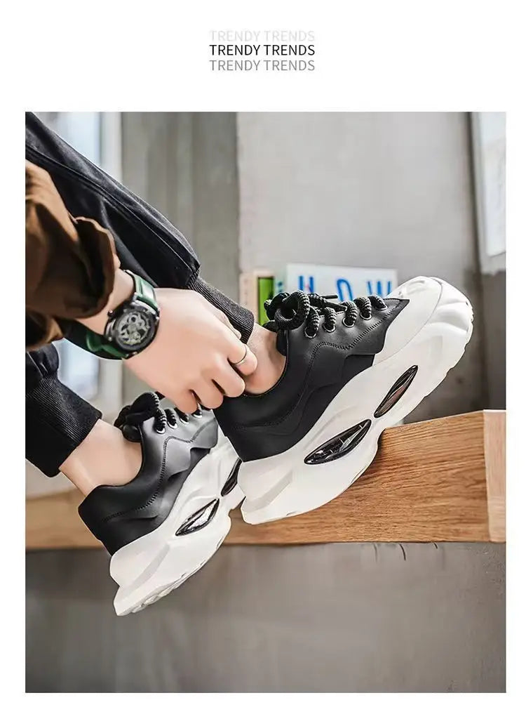 Chunky Sneakers Men Designer Soft Sole Sport Shoes Fashion Casual Microfiber Leather Upper Height Increased Platform White Shoes
