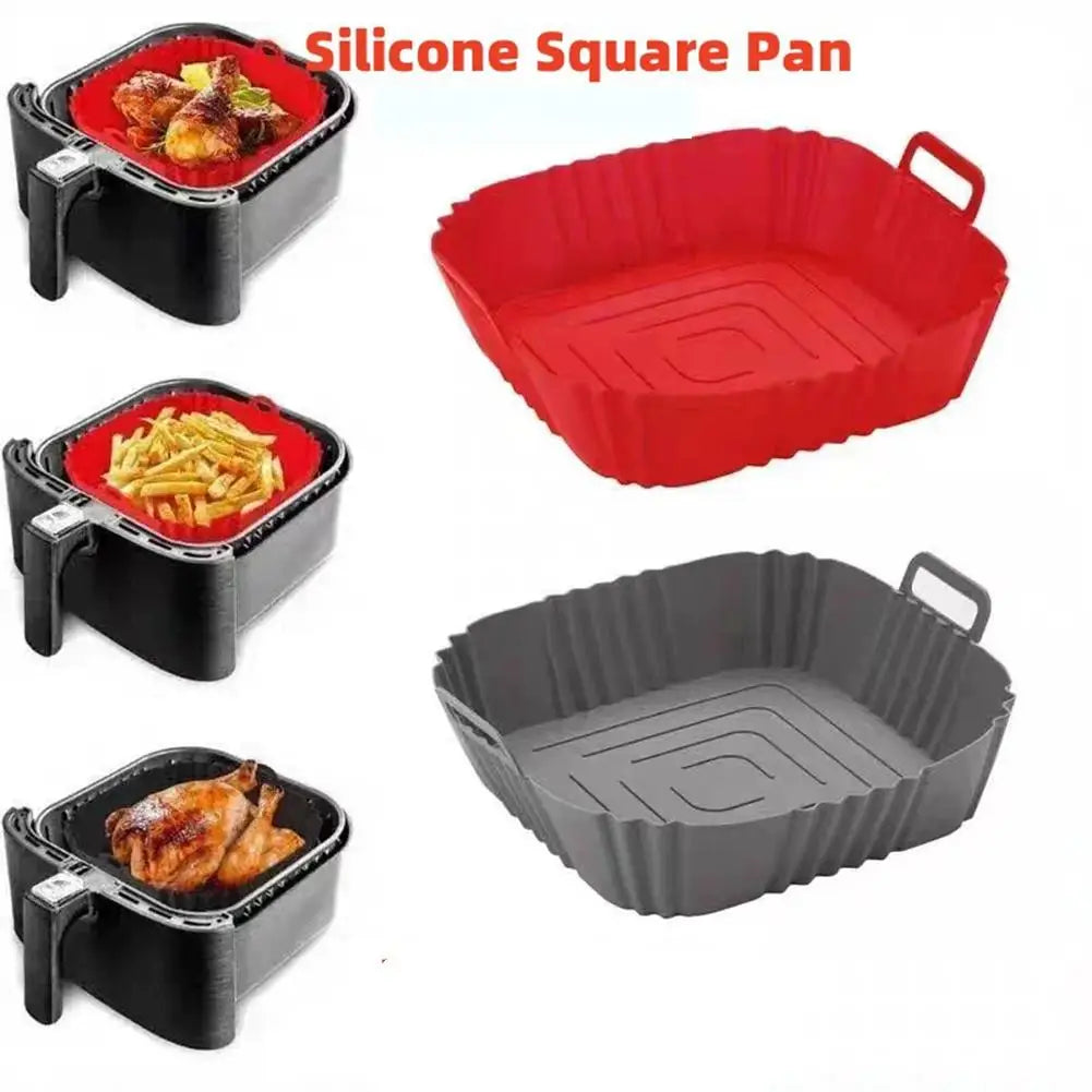 Reusable Silicone Air Fryer Liner Square 22cm Non-Stick Air Fryer Basket With Handles Silicone Oven Baking Tray Accessories
