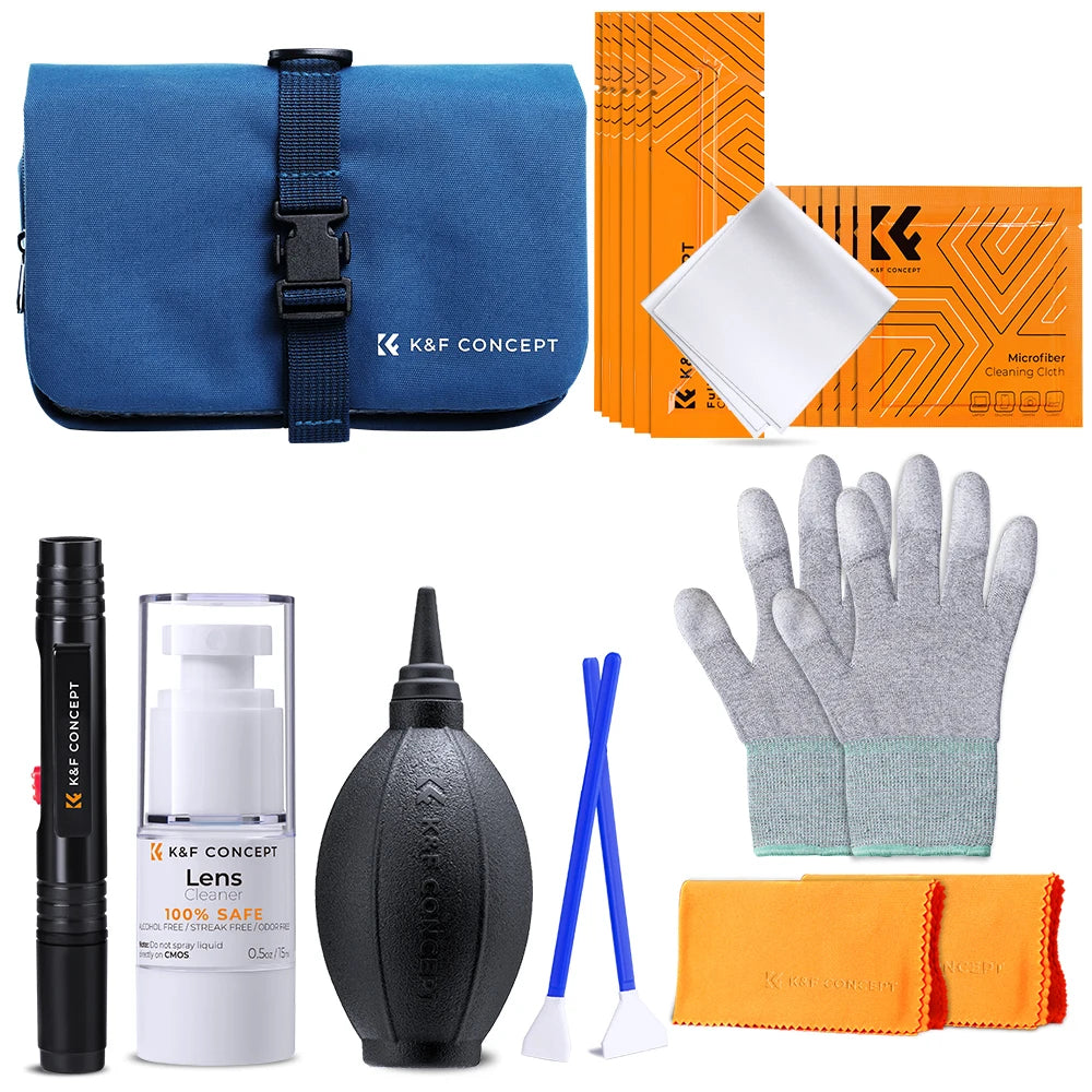 K&F Concept 23 in 1 Camera Cleaning suit Kit for SLR Cameras Full Frame DSLR Camera Lens With Blue Waterproof Bag
