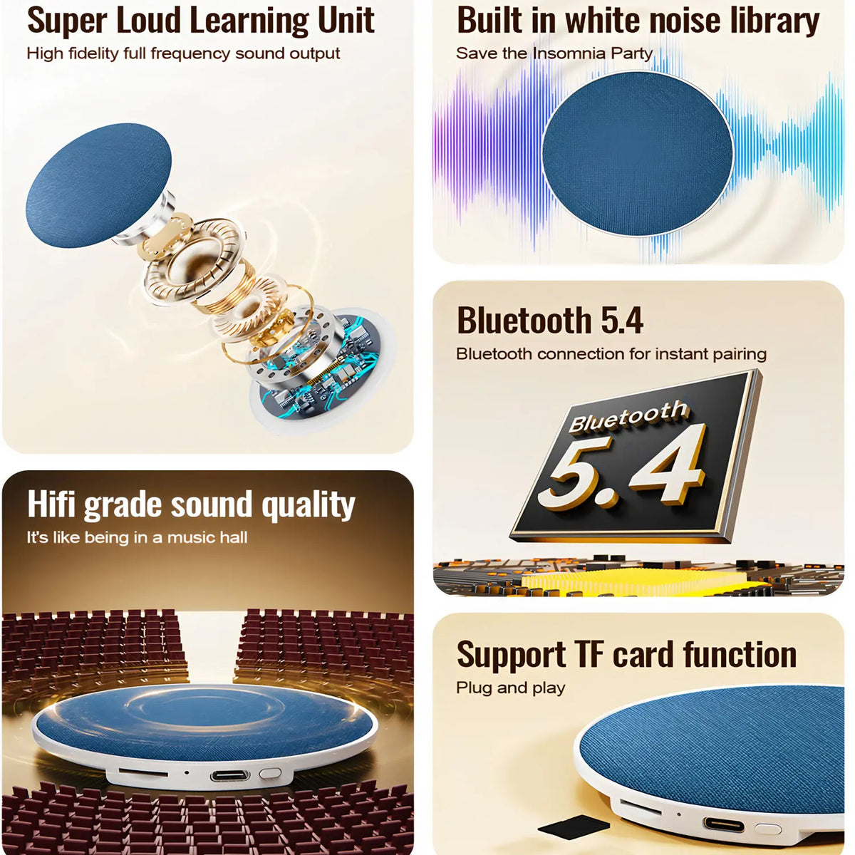 Under Pillow Three Different Styles Mini Bluetooth Speaker Hifi Stereo Sound Machine White Noise  For Bedroom Sleep