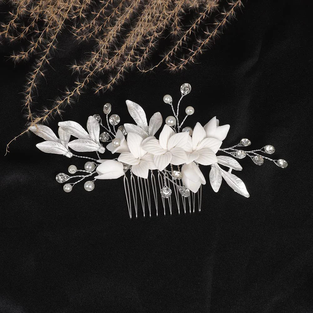 Bridal Hair Comb Pearl Tiaras for Women Wedding Hair Accessories Fashion Flower Hairpin Girl Lady Hairband Marriage Hair Jewelry