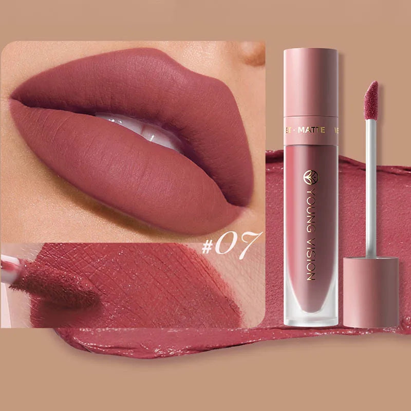 DUNUF 8-Color Matte Velvet Smooth Easy-to-Apply Square Tube Lip Gloss Waterproof Three-Dimensional Plumping Lipstick