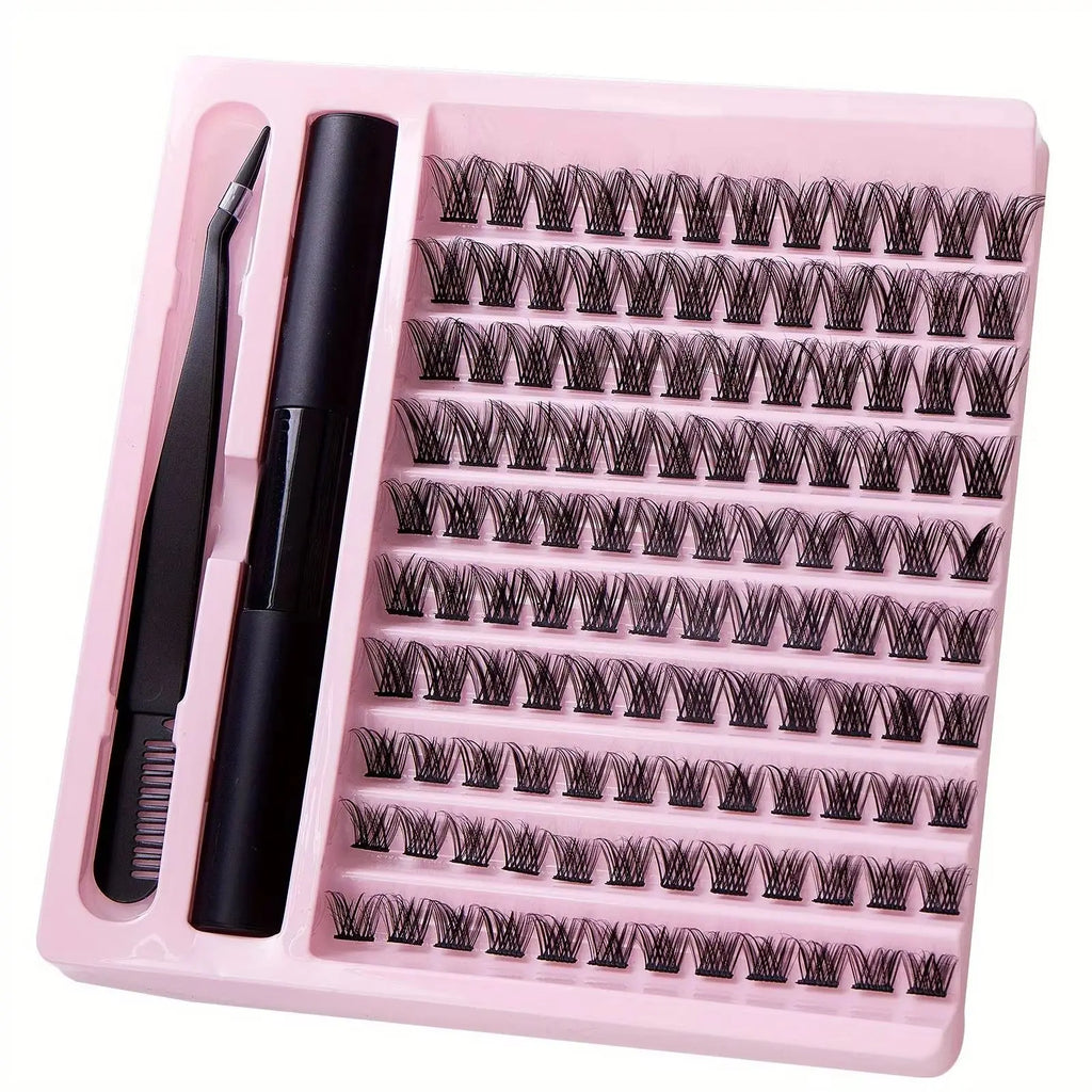DIY Lash Extension Kit with Waterproof Strong Hold Lash Bond And Seal Lash Clusters Plus Eyelash Tweezers