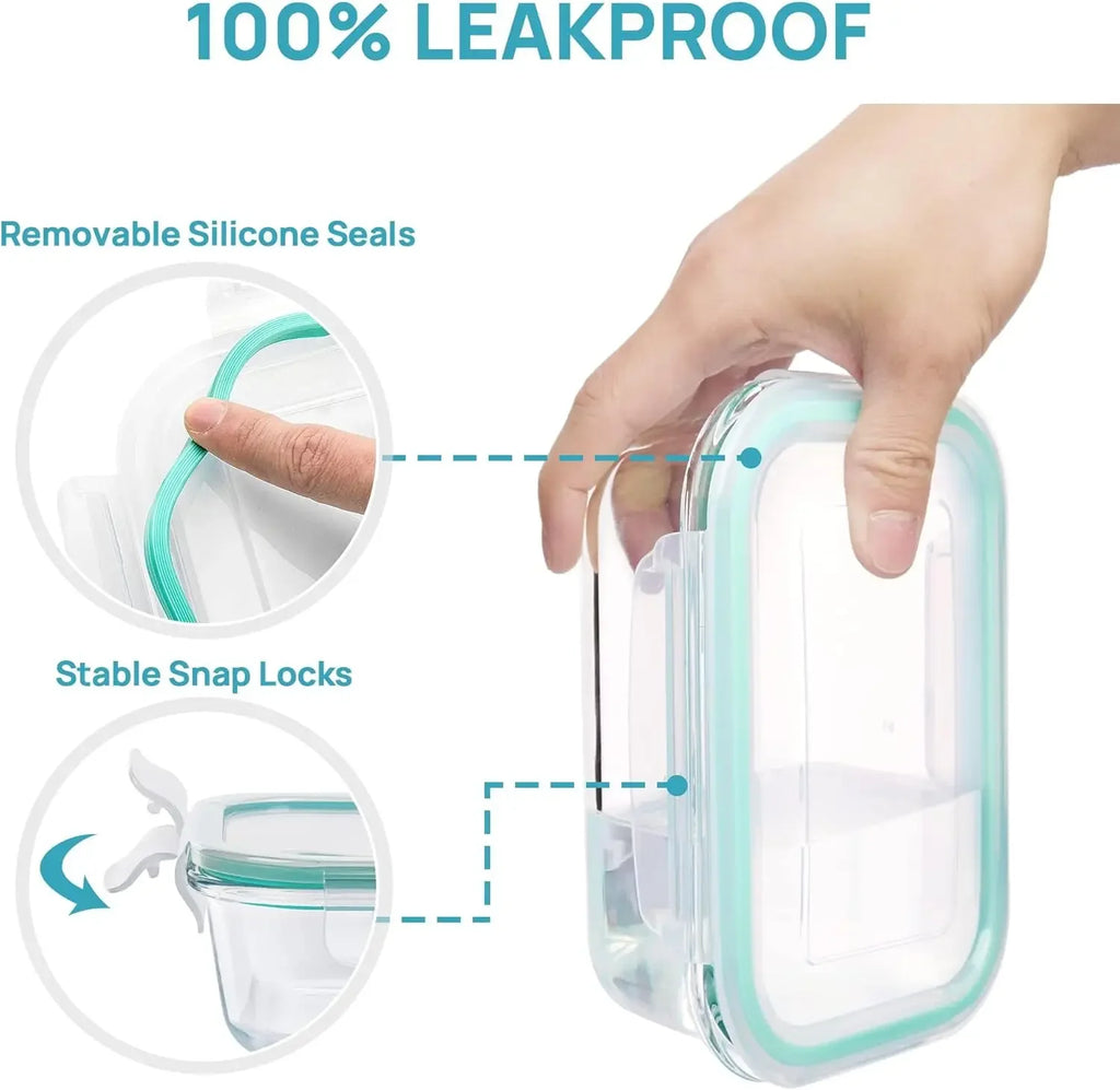 Borosilicate Glass Lunch Box Airtight Leakproof Bento Box Meal Prep Food Storage Containers with Locking Lid for Adults Office