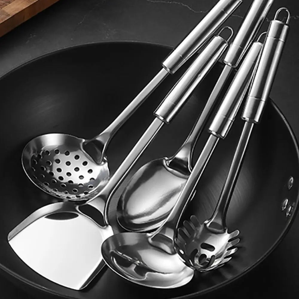 9Pcs Cookware Stainless Steel Kitchen Cooking Utensils Set Rust-proof Durable Cooking Spatula Set Long Handle Shovel Set Pasta