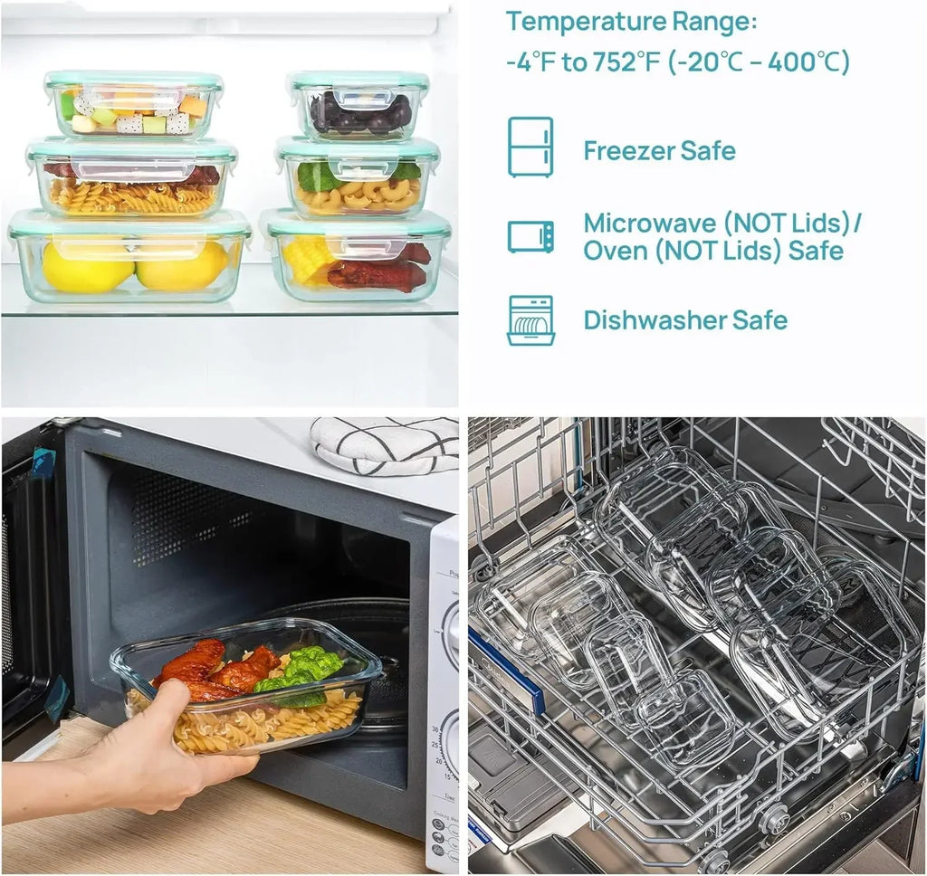 Borosilicate Glass Lunch Box Airtight Leakproof Bento Box Meal Prep Food Storage Containers with Locking Lid for Adults Office