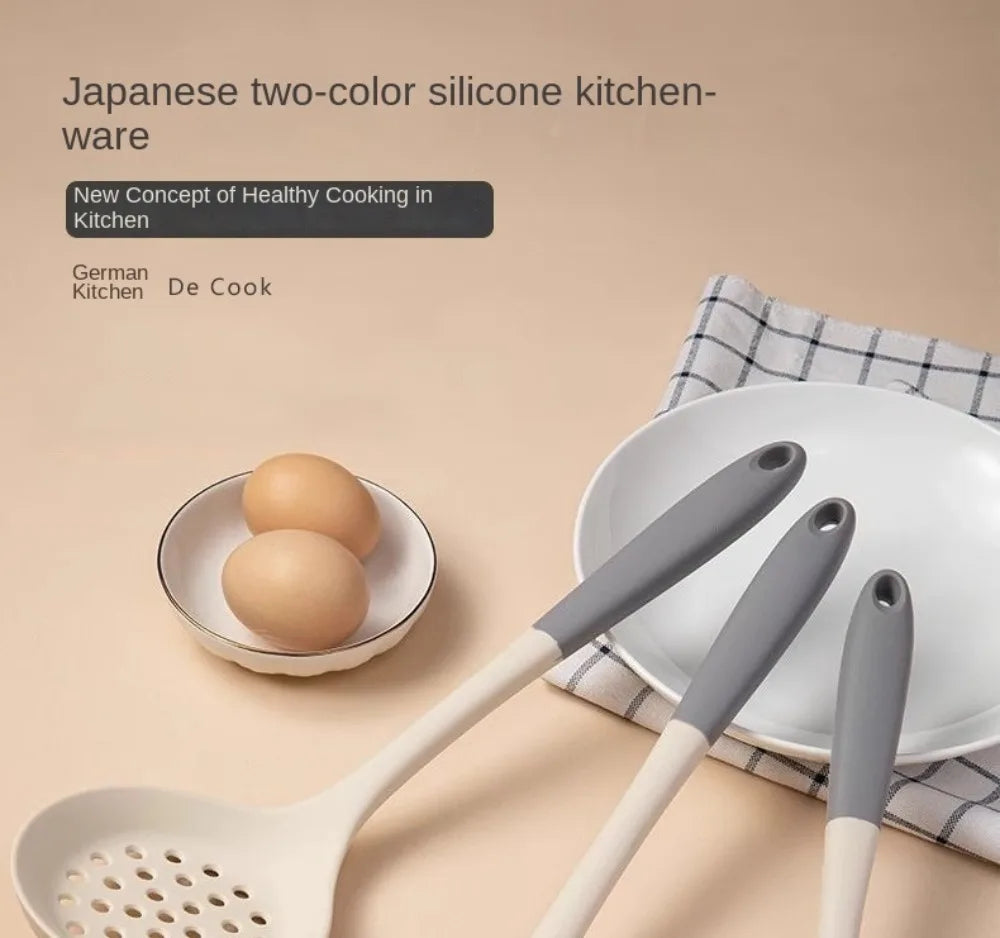 Dual Color Spatula Set Silicone Long Handle Kitchen Utensil Set Soup Spoon Heat-resistant Cooking Tool