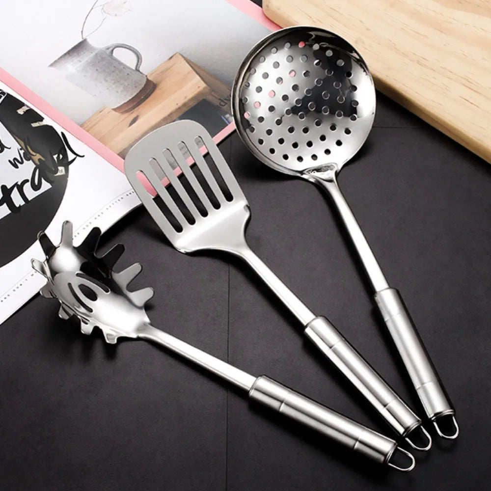 9Pcs Cookware Stainless Steel Kitchen Cooking Utensils Set Rust-proof Durable Cooking Spatula Set Long Handle Shovel Set Pasta