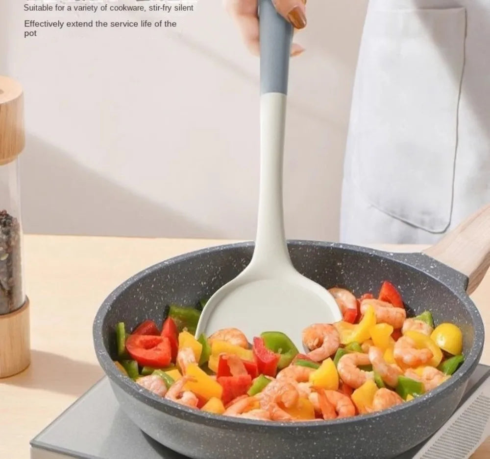 Dual Color Spatula Set Silicone Long Handle Kitchen Utensil Set Soup Spoon Heat-resistant Cooking Tool
