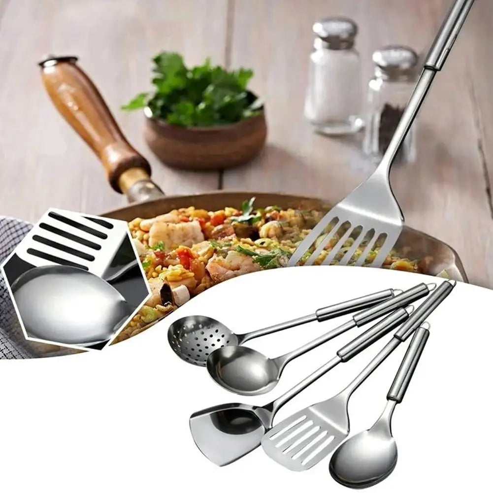 5PCS/SET 304 Stainless Steel Practical Spatula Kitchen Utensil Set Cooking Tool Slotted Turner Rice Spoon Ladle Cooking Tools