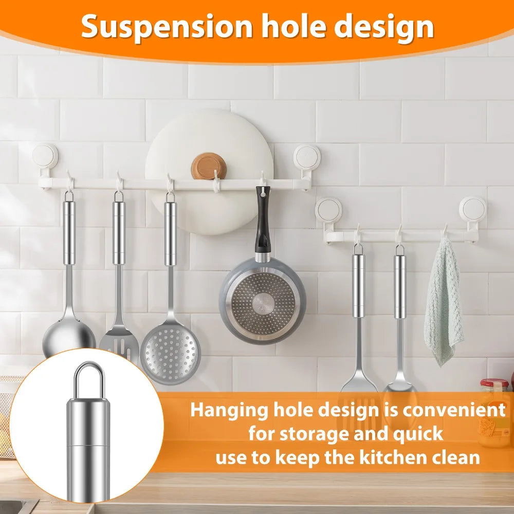 5 Piece Stainless Steel Spoon Spatula Kitchen Cooking Utensil Set with Long Handle Durable Washable Spoon Cutlery Reusable