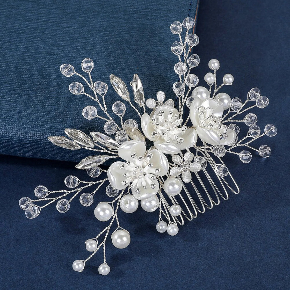 Bridal Hair Comb Pearl Tiaras for Women Wedding Hair Accessories Fashion Flower Hairpin Girl Lady Hairband Marriage Hair Jewelry
