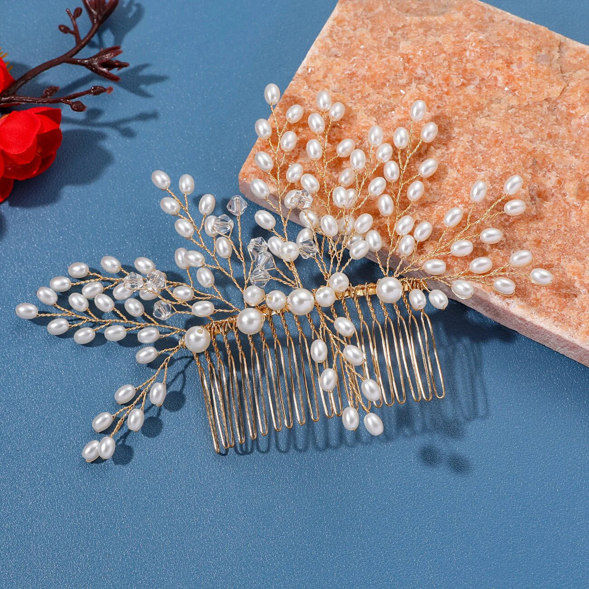 Bridal Hair Comb Pearl Tiaras for Women Wedding Hair Accessories Fashion Flower Hairpin Girl Lady Hairband Marriage Hair Jewelry
