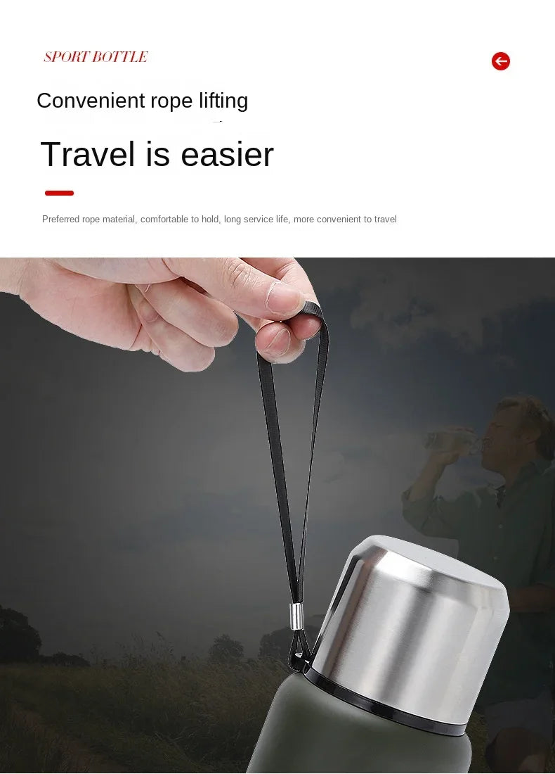 500/1000/1500ml Thermos Cup Stainless Steel Large Capacity Sports Water Bottle Vacuum Flask Portable Insulated Tumbler with Rope