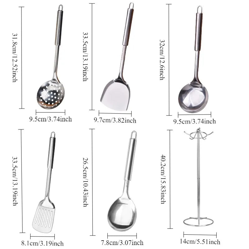 6PCS Kitchen Stainless Steel Spatula Set for Non-Stick Cookware, Turner, Ladle, Slotted Turner, Skimmer, Cooking Utensil Set