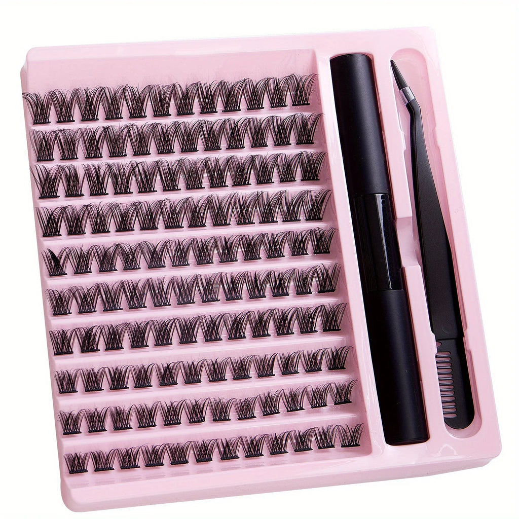 DIY Lash Extension Kit with Waterproof Strong Hold Lash Bond And Seal Lash Clusters Plus Eyelash Tweezers