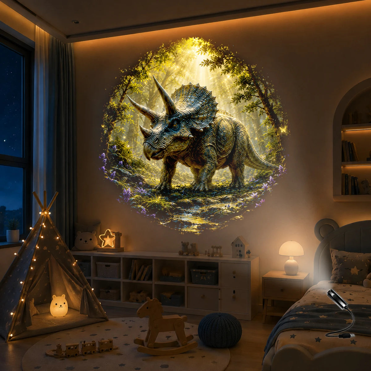 Fantasy Dinosaur Projector Light, USB Powered Moonlight Jurassic Galaxy Ambient Night Light, Suitable for Bedroom Decor