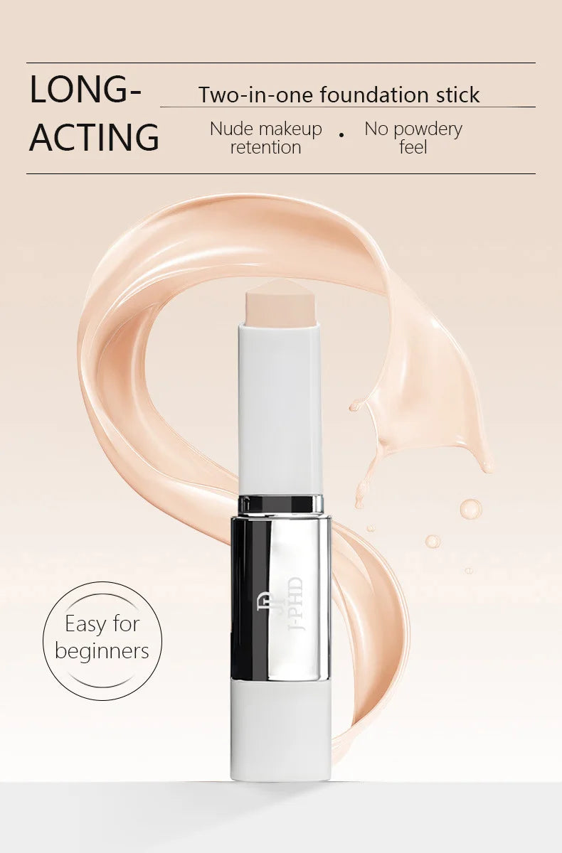 Two-in-one Brush Head Foundation Stick, Lightweight and Smooth, Long-lasting Coverage, Creating A Perfect Makeup Effect