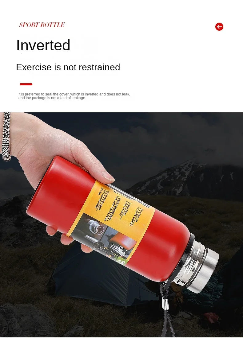 500/1000/1500ml Thermos Cup Stainless Steel Large Capacity Sports Water Bottle Vacuum Flask Portable Insulated Tumbler with Rope