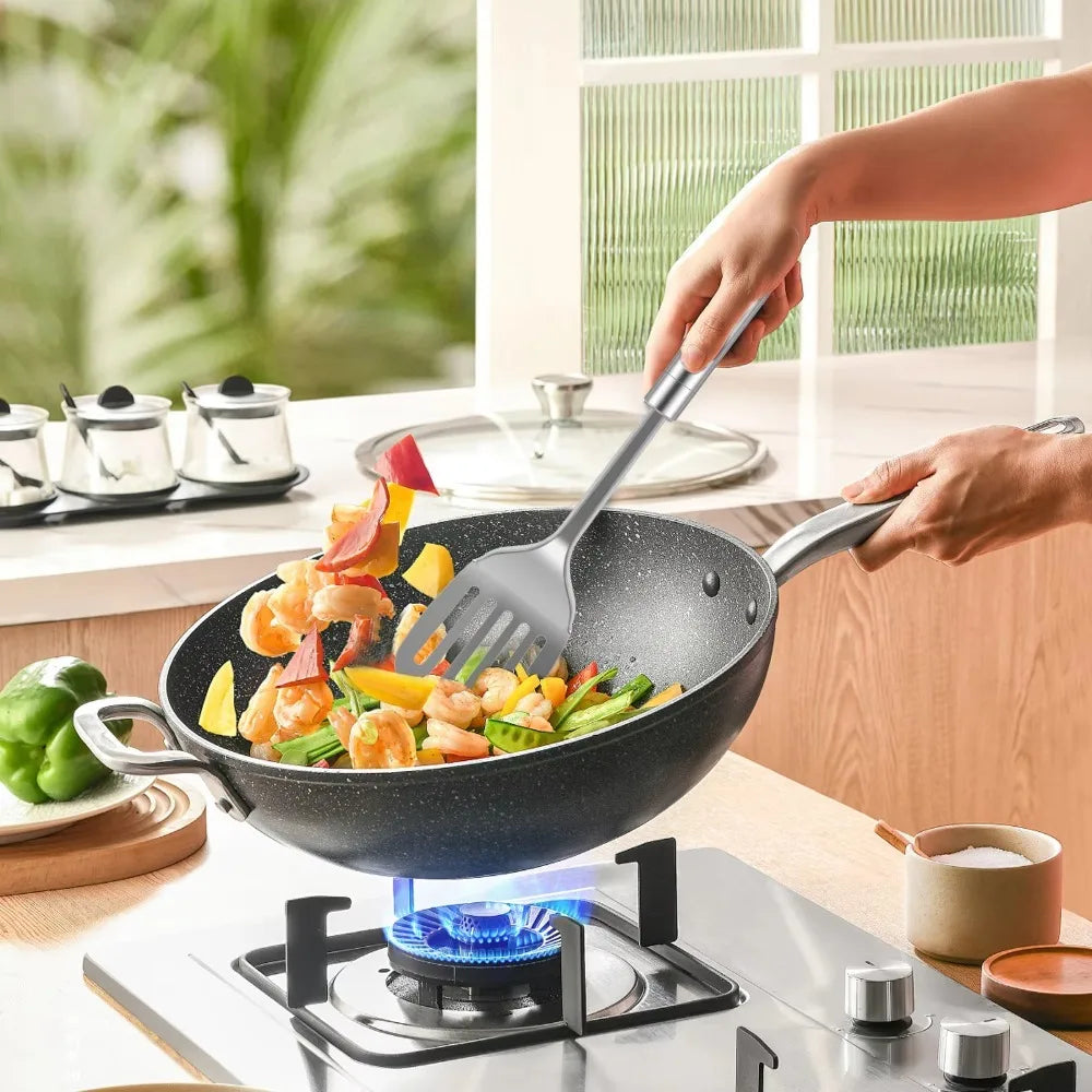 9Pcs Cookware Stainless Steel Kitchen Cooking Utensils Set Rust-proof Durable Cooking Spatula Set Long Handle Shovel Set Pasta