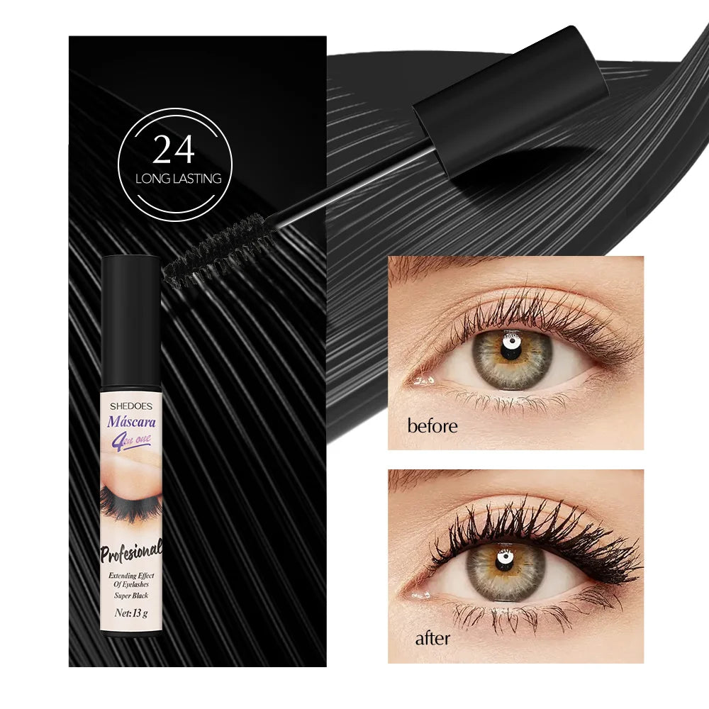 4D mascara is long-lasting, slender, curled and dense, waterproof, sweat-proof and non-smudging.