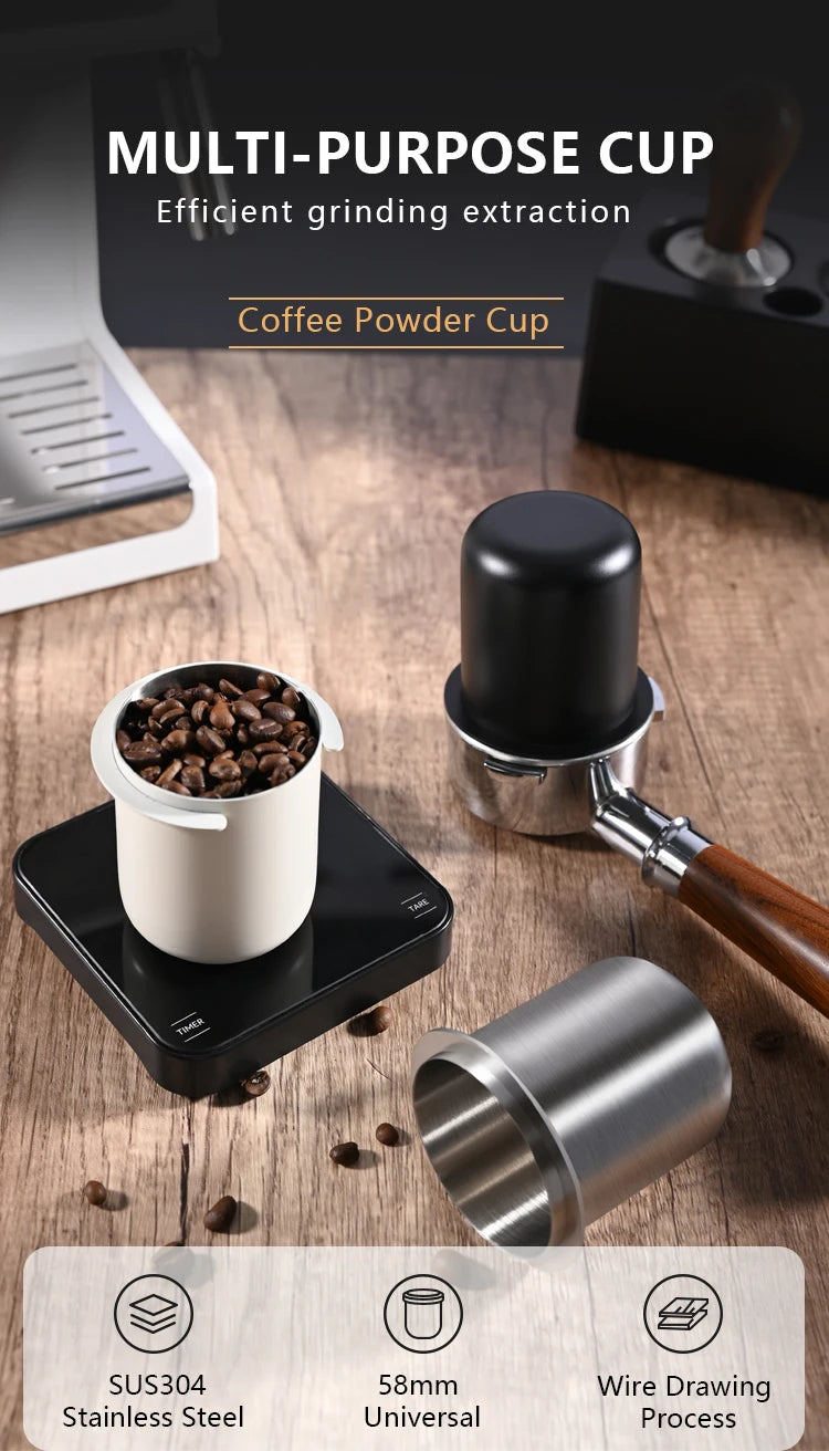 58mm Dosing Cup Sniffing Mug 304 Stainless Steel Coffee Dosing Cup Compatible with 58mm Espresso Portafilters Coffee Accessories