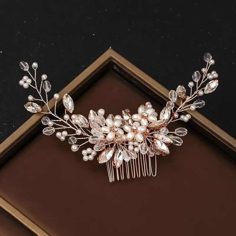 Bridal Hair Comb Pearl Tiaras for Women Wedding Hair Accessories Fashion Flower Hairpin Girl Lady Hairband Marriage Hair Jewelry