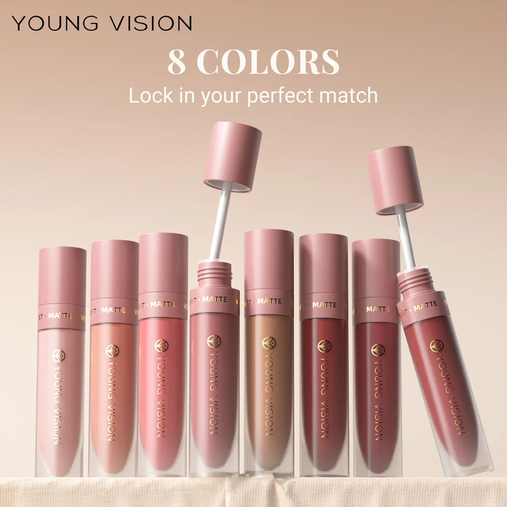 DUNUF 8-Color Matte Velvet Smooth Easy-to-Apply Square Tube Lip Gloss Waterproof Three-Dimensional Plumping Lipstick