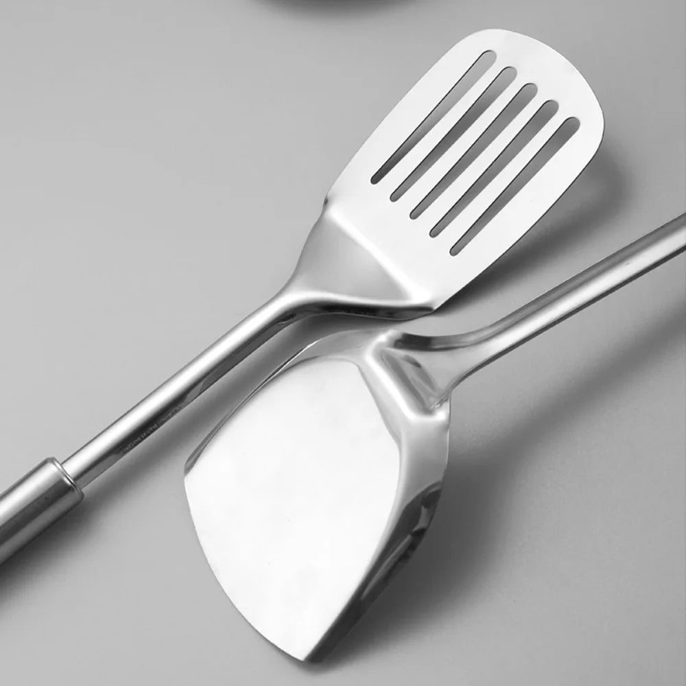 9Pcs Cookware Stainless Steel Kitchen Cooking Utensils Set Rust-proof Durable Cooking Spatula Set Long Handle Shovel Set Pasta