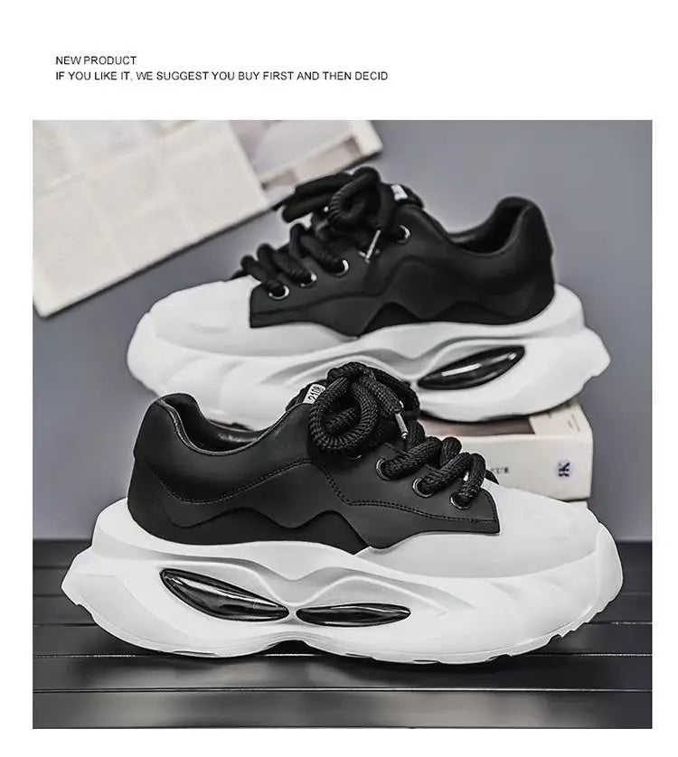 Chunky Sneakers Men Designer Soft Sole Sport Shoes Fashion Casual Microfiber Leather Upper Height Increased Platform White Shoes