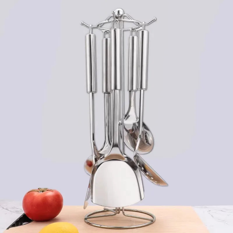 6PCS Kitchen Stainless Steel Spatula Set for Non-Stick Cookware, Turner, Ladle, Slotted Turner, Skimmer, Cooking Utensil Set