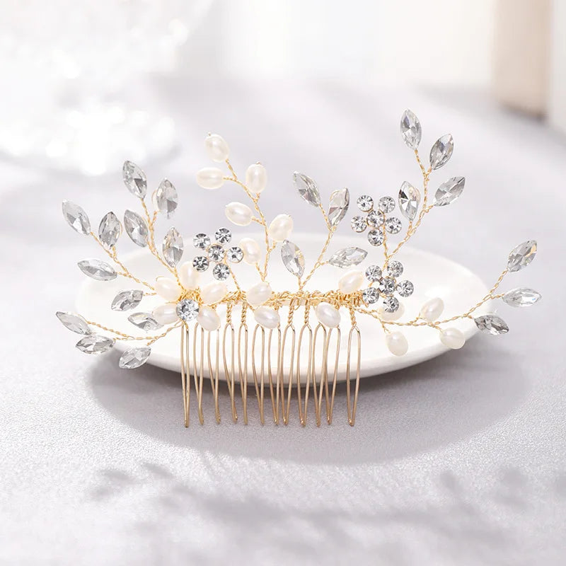 Bridal Hair Comb Pearl Tiaras for Women Wedding Hair Accessories Fashion Flower Hairpin Girl Lady Hairband Marriage Hair Jewelry
