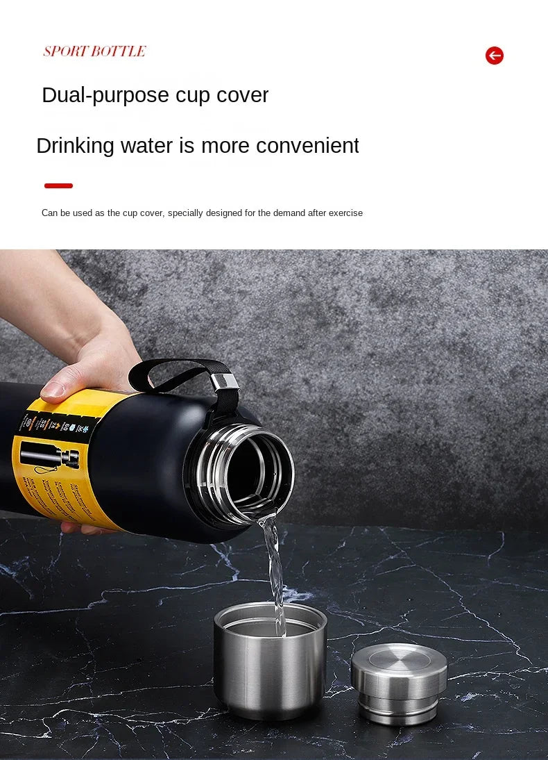 500/1000/1500ml Thermos Cup Stainless Steel Large Capacity Sports Water Bottle Vacuum Flask Portable Insulated Tumbler with Rope
