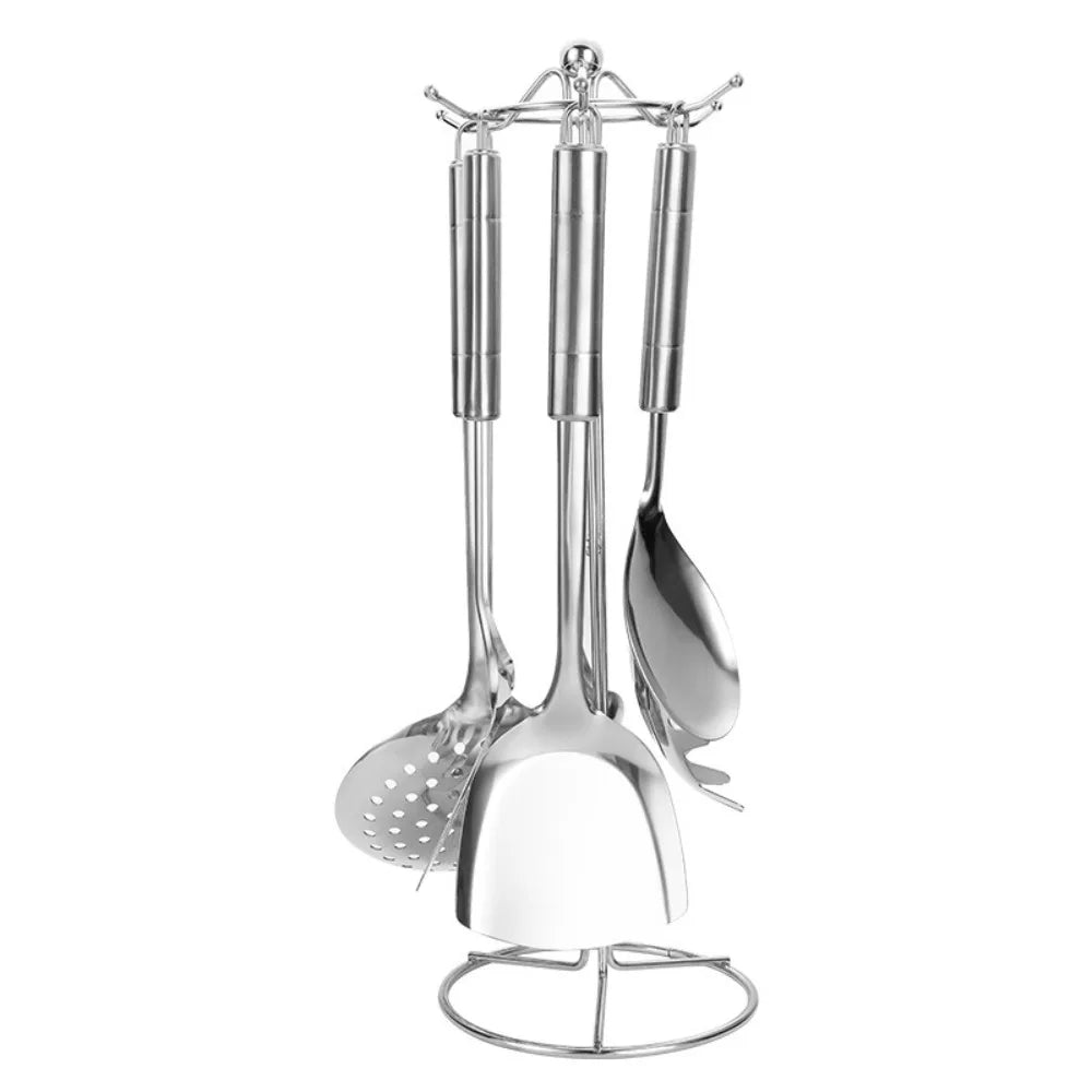 9Pcs Cookware Stainless Steel Kitchen Cooking Utensils Set Rust-proof Durable Cooking Spatula Set Long Handle Shovel Set Pasta