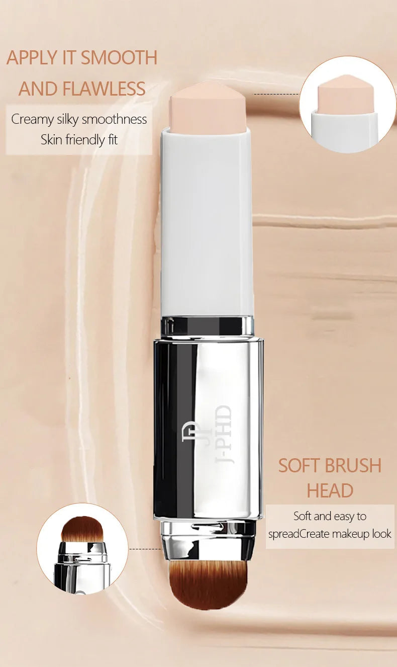 Two-in-one Brush Head Foundation Stick, Lightweight and Smooth, Long-lasting Coverage, Creating A Perfect Makeup Effect