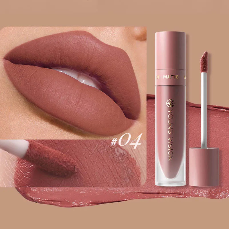 DUNUF 8-Color Matte Velvet Smooth Easy-to-Apply Square Tube Lip Gloss Waterproof Three-Dimensional Plumping Lipstick