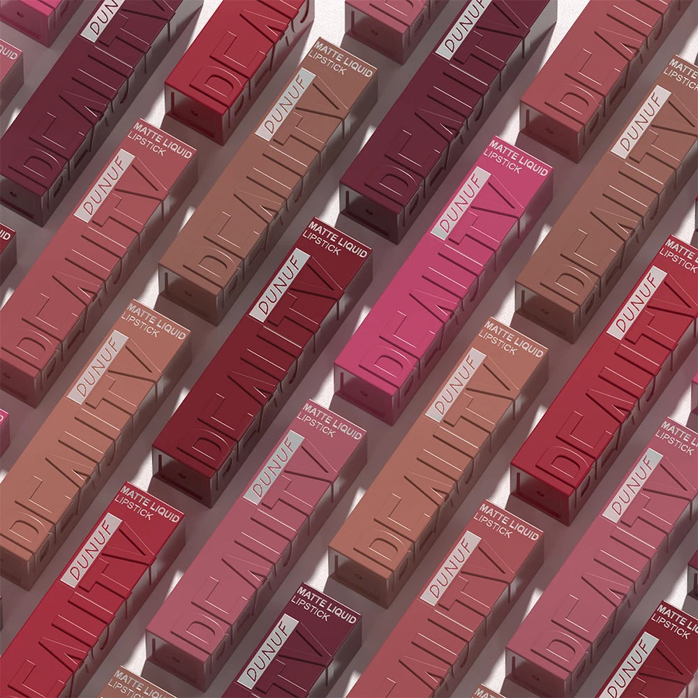 DUNUF 8-Color Matte Velvet Smooth Easy-to-Apply Square Tube Lip Gloss Waterproof Three-Dimensional Plumping Lipstick