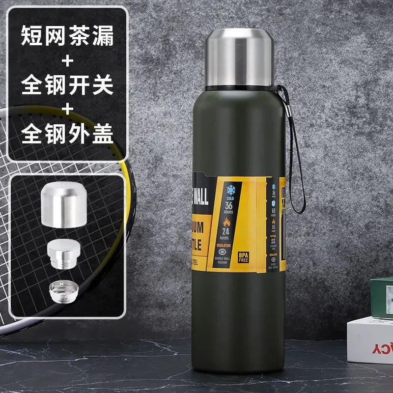 500/1000/1500ml Thermos Cup Stainless Steel Large Capacity Sports Water Bottle Vacuum Flask Portable Insulated Tumbler with Rope