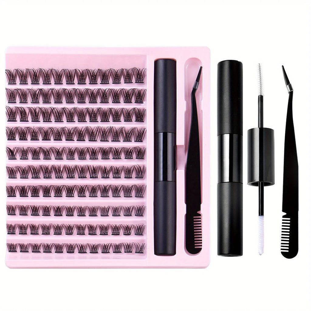 DIY Lash Extension Kit with Waterproof Strong Hold Lash Bond And Seal Lash Clusters Plus Eyelash Tweezers