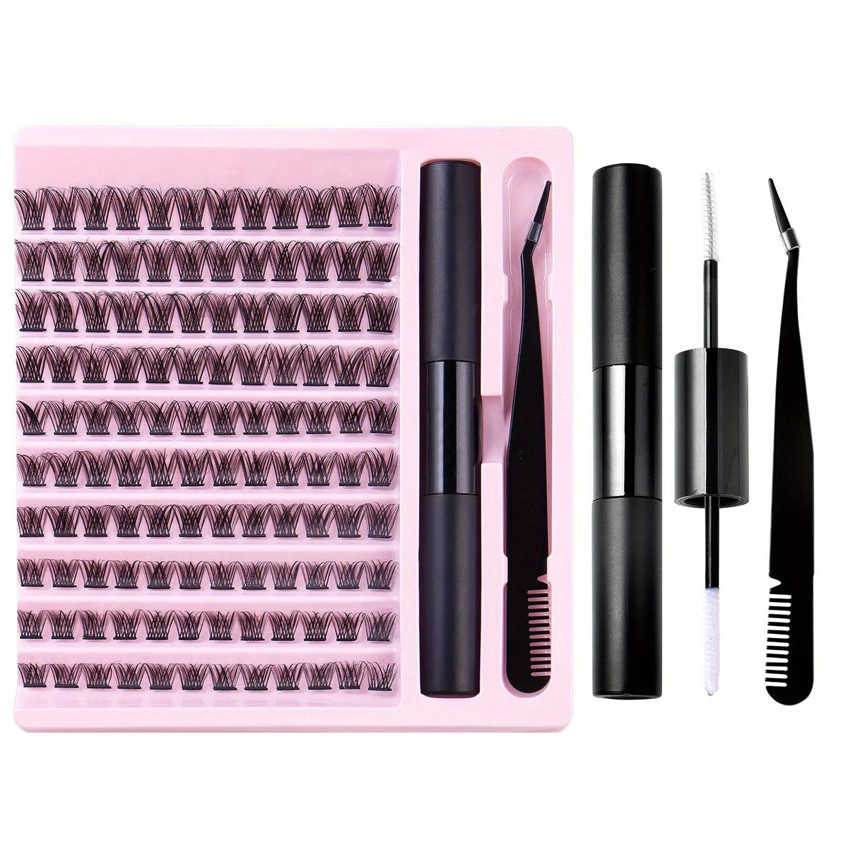 DIY Lash Extension Kit with Waterproof Strong Hold Lash Bond And Seal Lash Clusters Plus Eyelash Tweezers