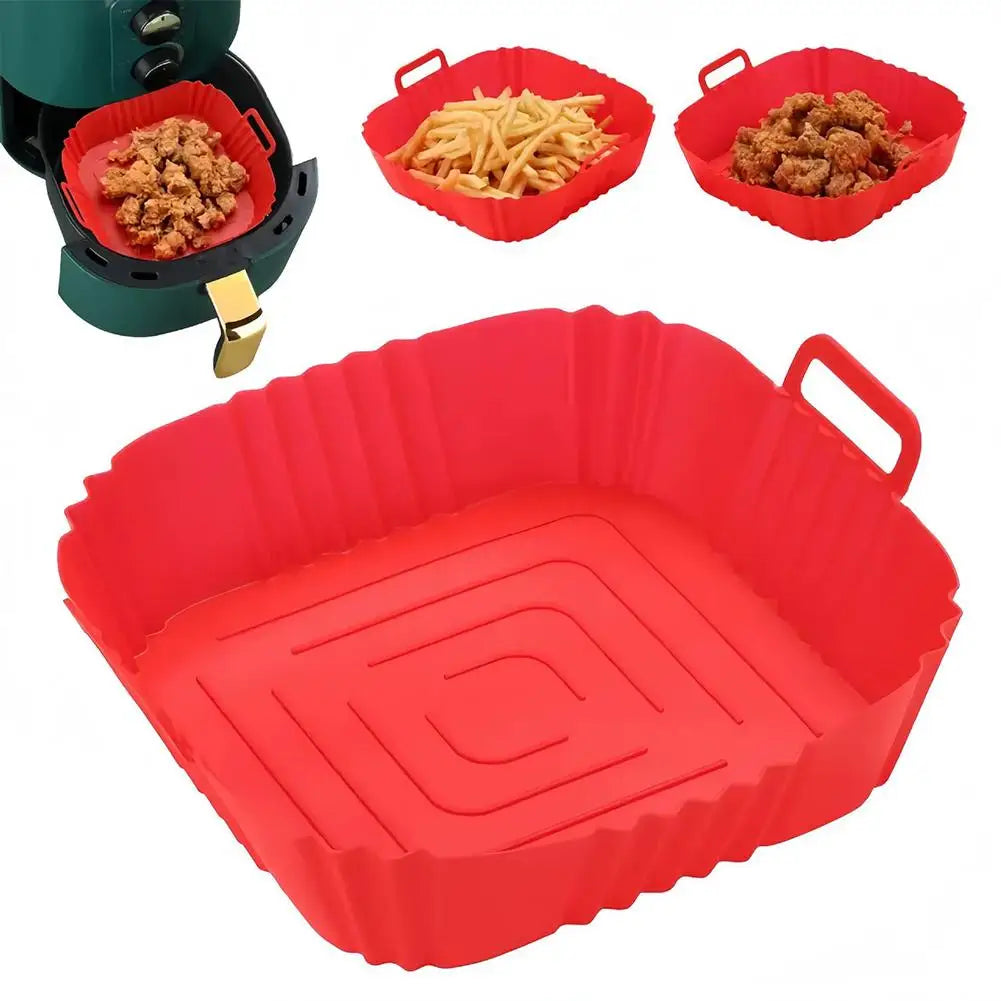 Reusable Silicone Air Fryer Liner Square 22cm Non-Stick Air Fryer Basket With Handles Silicone Oven Baking Tray Accessories
